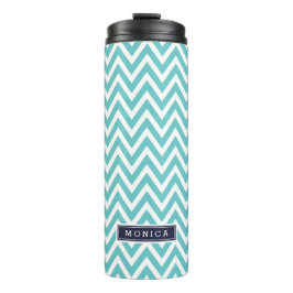 Navy Blue en Turquoise Chevron Monogram Thermosbeker