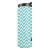 Navy Blue en Turquoise Chevron Monogram Thermosbeker (Gedraaid links)
