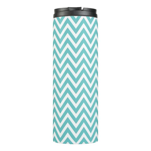 Navy Blue en Turquoise Chevron Monogram Thermosbeker (Achterkant)