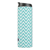 Navy Blue en Turquoise Chevron Monogram Thermosbeker (Geroteerd rechts)