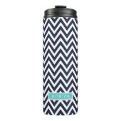 Navy Blue en Turquoise Chevron Monogram Thermosbeker (Voorkant)