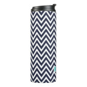 Navy Blue en Turquoise Chevron Monogram Thermosbeker (Gedraaid links)