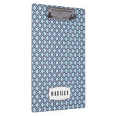 Navy Blue en Turquoise Ikat Patroon Monogram Klembord (Rechts)