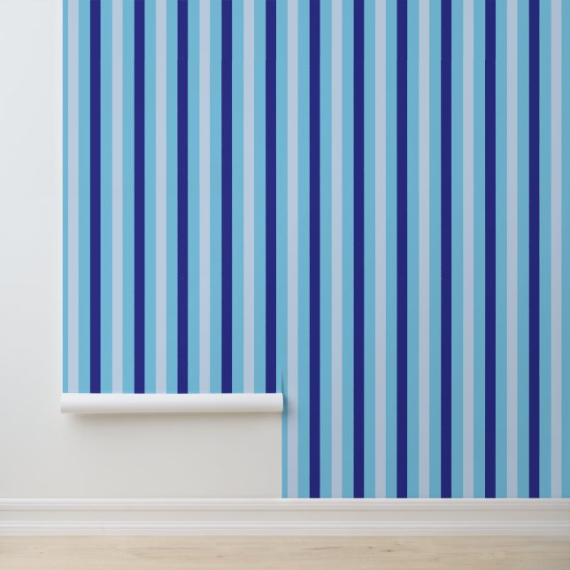 Navy Blue en Turquoise Stripes Badkamer Behang (Applicatie)