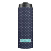 Navy Blue en Turquoise Tiny Stippen Monogram Thermosbeker (Voorkant)