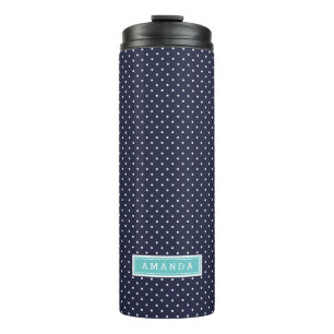 Navy Blue en Turquoise Tiny Stippen Monogram Thermosbeker