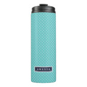 Navy Blue en Turquoise Tiny Stippen Monogram Thermosbeker (Voorkant)