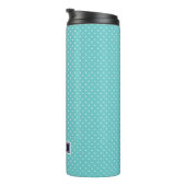 Navy Blue en Turquoise Tiny Stippen Monogram Thermosbeker (Geroteerd rechts)
