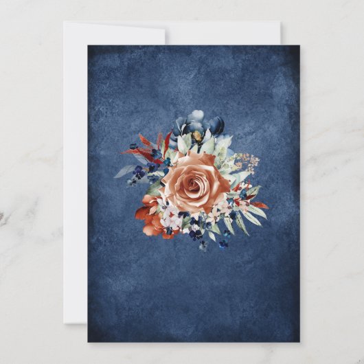 Navy Blue en Verbrand Sinaasappel Goud bruiloft Sj Kaart (Achterkant)