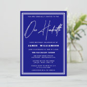 Navy Blue en White 100th Birthday Invitation Kaart (Staand voorkant)