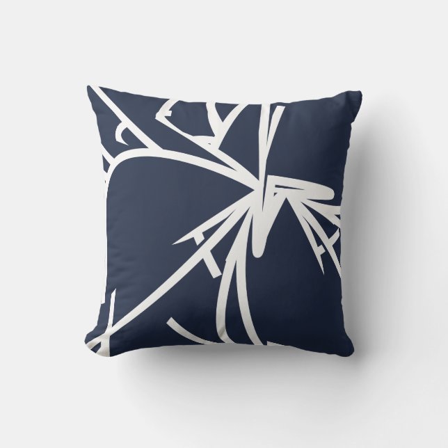 Navy Blue en White Abstract Bamboo Kussen (Voorkant)