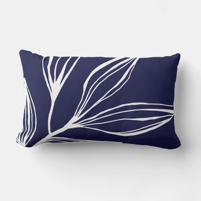 Navy Blue en White Abstract Marine Plant Pillow Kussen (Voorkant)