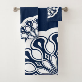 Navy Blue en White Abstract Modern Mandala Bad Handdoek
