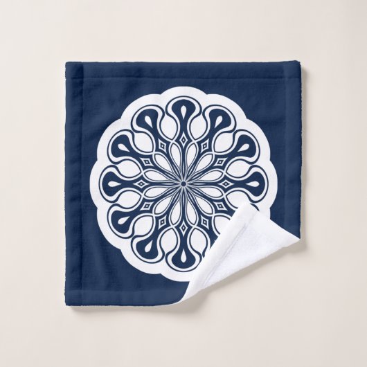 Navy Blue en White Abstract Modern Mandala Bad Handdoek (Wasdoekje)