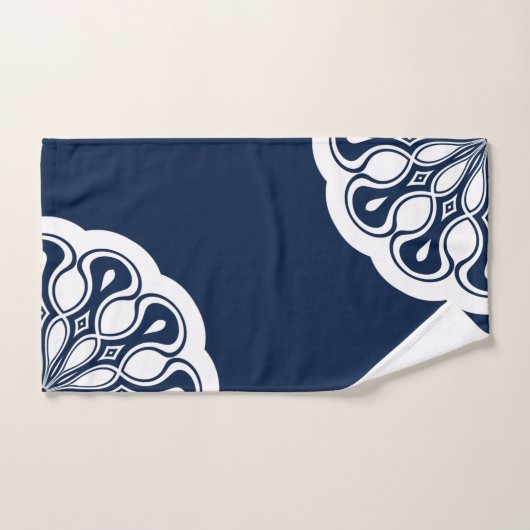 Navy Blue en White Abstract Modern Mandala Bad Handdoek (Handdoek)