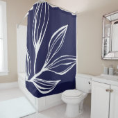 Navy Blue en White Abstract Plant Shower Curtain Douchegordijn (In situ)