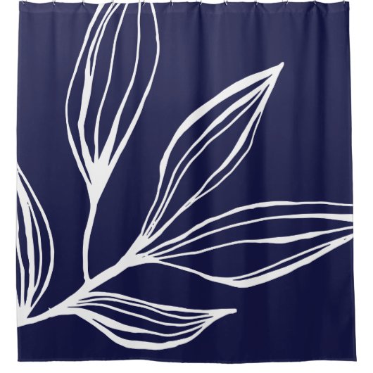 Navy Blue en White Abstract Plant Shower Curtain Douchegordijn (Voorkant)