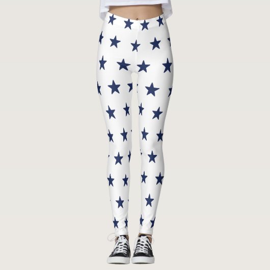 Navy Blue en White American Flag geïnspireerd Leggings (Voorkant)