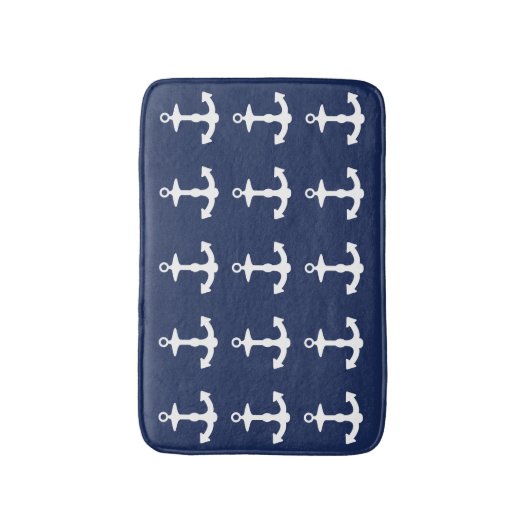 Navy Blue en White Anchor Pattern Badmat (Voorkant Verticaal)