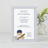 Navy Blue en White Baseball Baby shower Invite med Kaart (Staand voorkant)