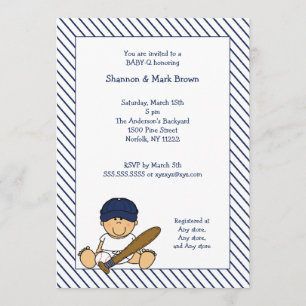 Navy Blue en White Baseball Baby shower Invite med Kaart