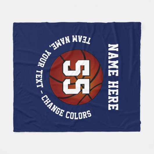 Navy Blue en White Basketball Fleece Blanket (Voorkant (Horizontaal))