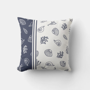 Navy Blue en White Beach House Coastal Nautical Buitenkussen