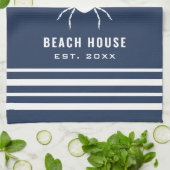 Navy Blue en White Beach House Familienaam Crab Theedoek (Gevouwen)