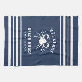 Navy Blue en White Beach House Familienaam Crab Theedoek (Horizontaal)