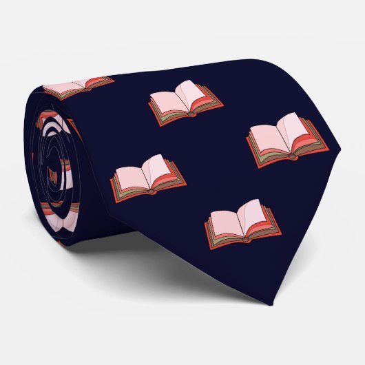 Navy Blue en White Book Lover's Work, Afstuderen Stropdas (Opgerold)