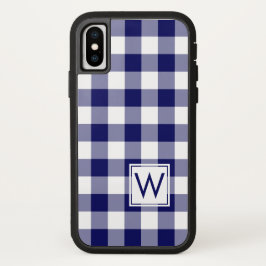 Navy Blue en White Buffalo Pset met Monogram iPhone 15 Case