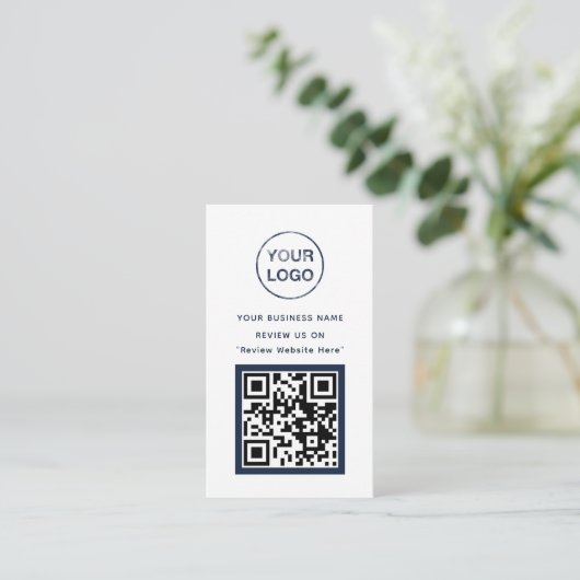 Navy Blue en White Business Review Kaart (Staand voorkant)