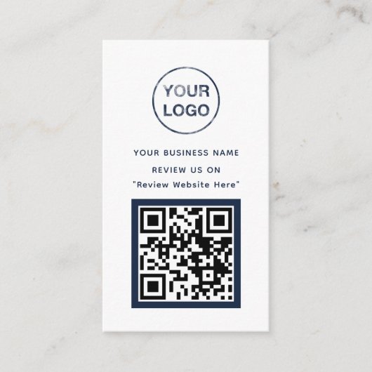 Navy Blue en White Business Review Kaart (Voorkant)