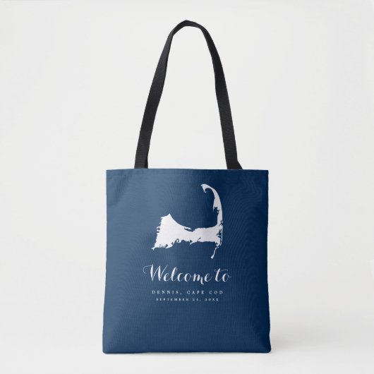 Navy Blue en White Cape Cod Map Wedding Gift Tote Bag (Voorkant)