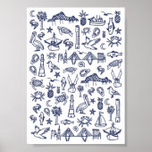 Navy Blue en White Charleston Toile Mini Poster (Voorkant)