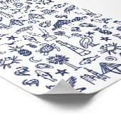 Navy Blue en White Charleston Toile Mini Poster (Hoek)