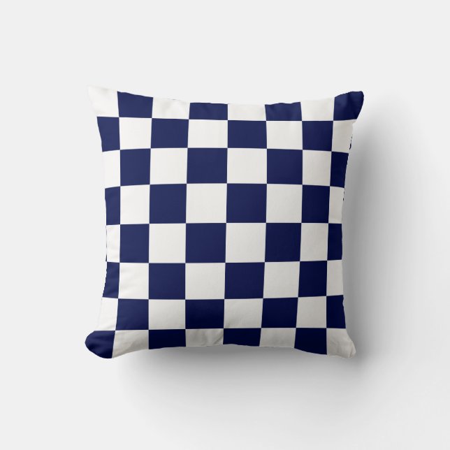 Navy Blue en White Checks Kussen (Voorkant)