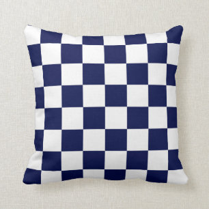 Navy Blue en White Checks Kussen