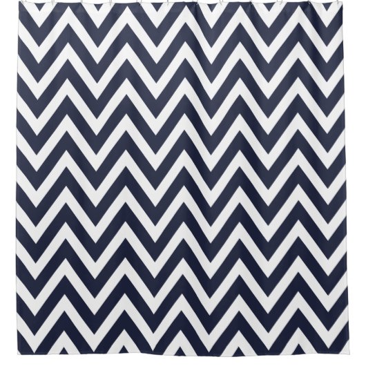 Navy Blue en White Chevron Douchegordijn (Voorkant)