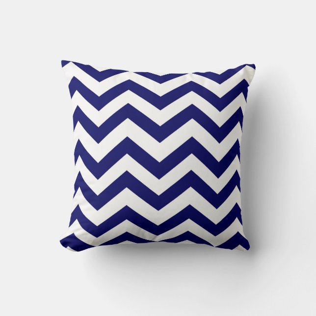 Navy Blue en White Chevron Kussen (Voorkant)