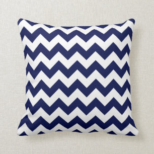 Navy Blue en White Chevron Kussen