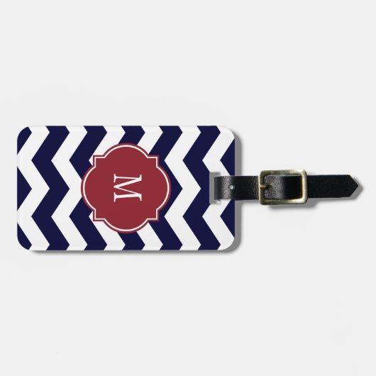 Navy Blue en White Chevron Monogram Lugguage Label Bagagelabel (Voorkant horizontaal)