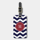 Navy Blue en White Chevron Monogram Lugguage Label Bagagelabel (Voorkant verticaal)