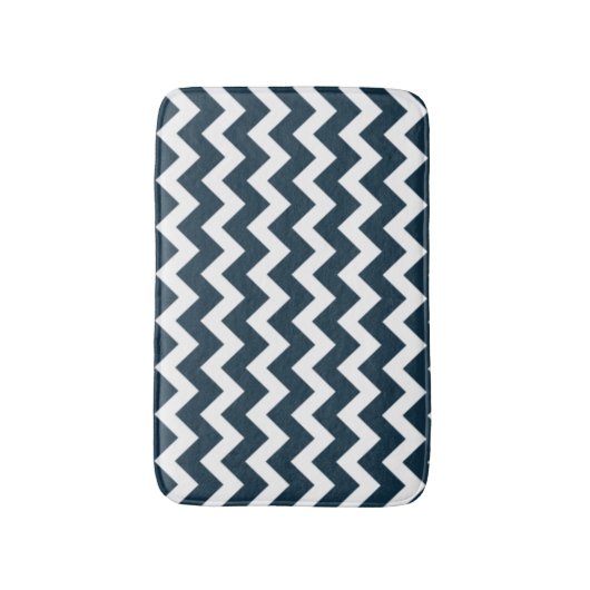 Navy Blue en White Chevron Pattern Badmat (Voorkant Verticaal)