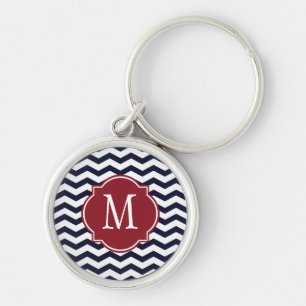 Navy Blue en White Chevron Pattern Sleutelhanger