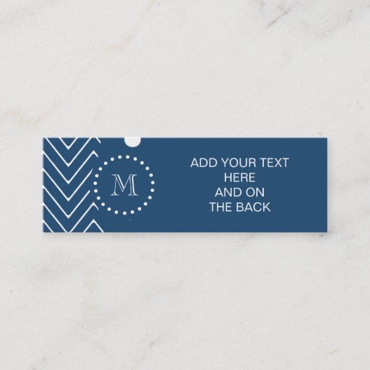 Navy Blue en White Chevron Pattern, Uw Monogram Mini Visitekaartje (Voorkant)
