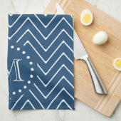 Navy Blue en White Chevron Pattern, Uw Monogram Theedoek (Quarter Fold)