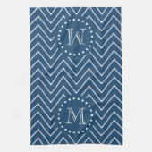 Navy Blue en White Chevron Pattern, Uw Monogram Theedoek (Verticaal)