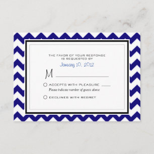 Navy Blue en White Chevron Pattern Wedding RSVP Kaartje