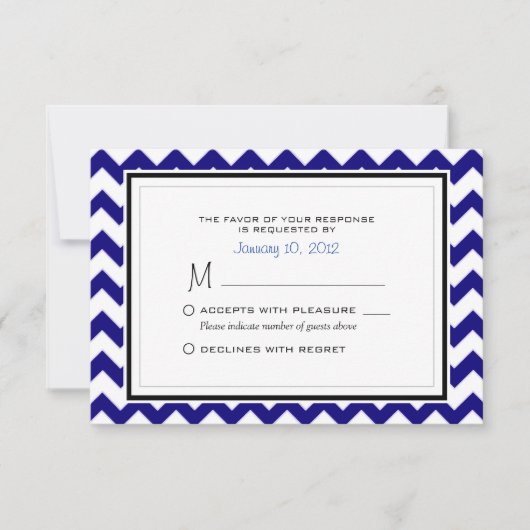 Navy Blue en White Chevron Pattern Wedding RSVP Kaartje (Voorkant)